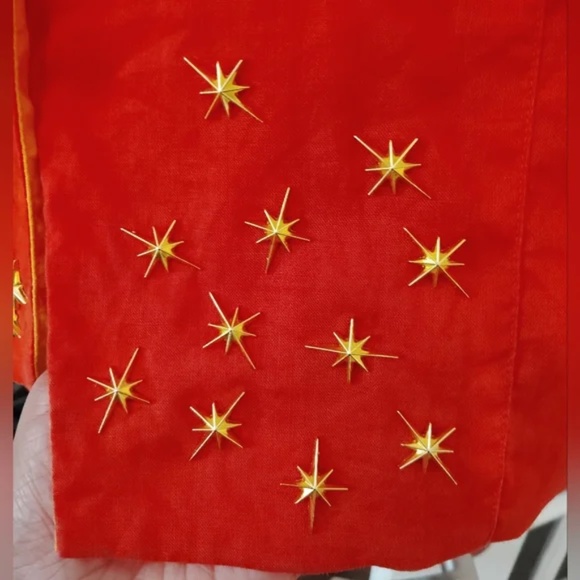 Vintage Linen Vibrant Red Embroidered Blazer Size 6 - Picture 3 of 6